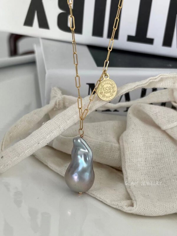 Gold-Filled Baroque Pearl Necklace｜Grey Natural Pearl｜18inches