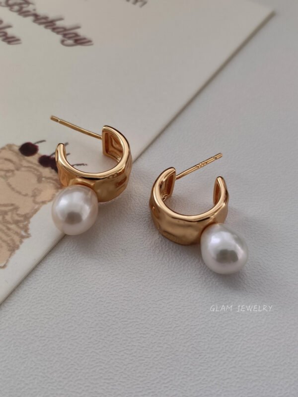 Vintage 18K Gold Vermeil Freshwater Pearl Hoop Earrings | S925 Silver