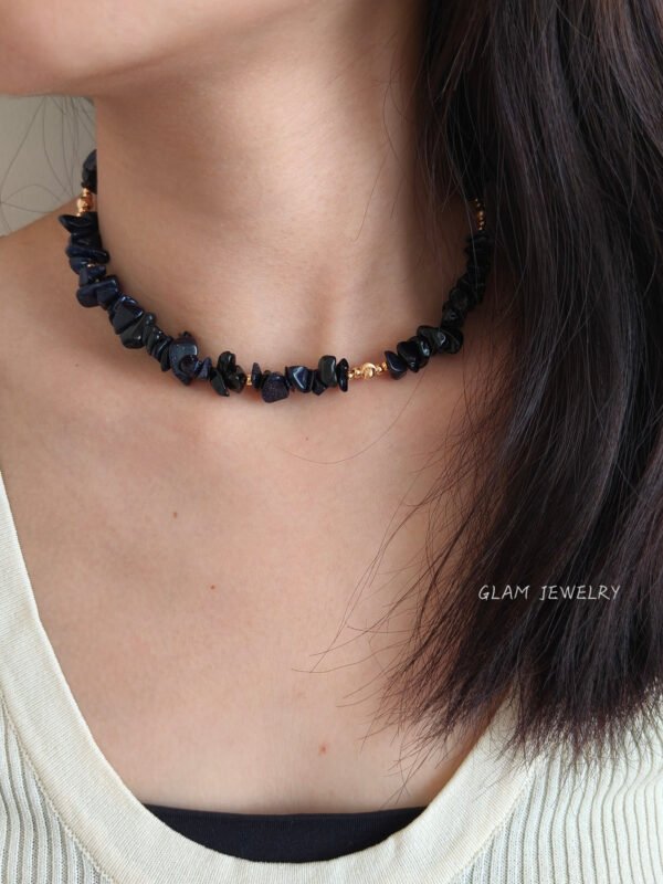 18K Gold Vermeil Blue Goldstone Necklace with Freshwater Pearl | Natural Gemstone | 18K Gold Over 925 Sterling Silver | Adjustable 15–17.5"