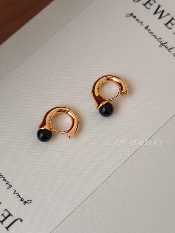Black Onyx Flared Curve Earrings | 18K Gold Vermeil | Sculptural Minimalist Design | Over 925 Sterling Silver