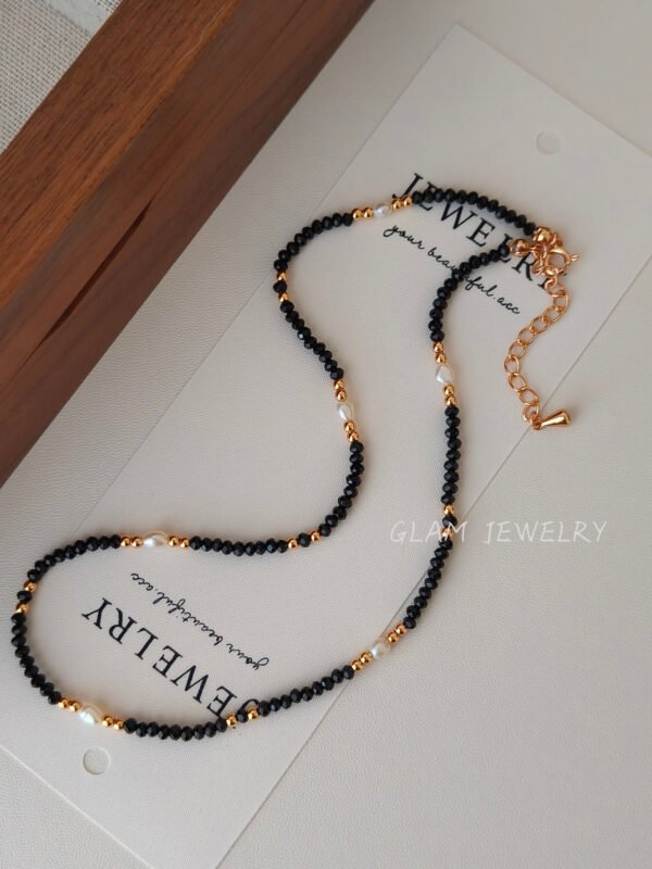 Blackstone & Freshwater Pearl Necklace | 18K Gold Vermeil over 925 Sterling Silver | Adjustable 14–17" | 18K Gold over 925 Sterling Silver
