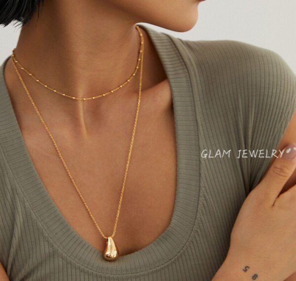 Minimalist Teardrop Pendant Necklace | Solid S925 Sterling Silver with 18K Gold Plating | 50+5cm Adjustable Chain