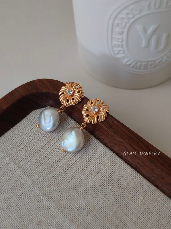 Natural Freshwater Pearl Drop Earrings | 18K Gold Vermeil over 925 Sterling Silver