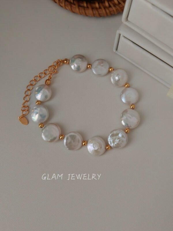 Flat Freshwater Pearl Bracelet | 18K Gold Vermeil on Solid S925 Sterling Silver | 6.7” + 2.4” Adjustable