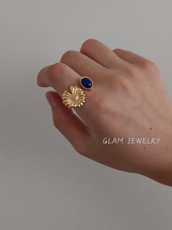 Lapis Lazuli Statement Ring | Adjustable 18K Gold Plated Sterling Silver