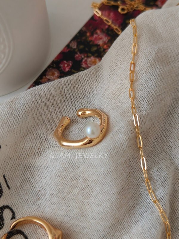 Pearl Adjustable Open Ring | 18K Gold Plated Solid S925 Sterling Silver