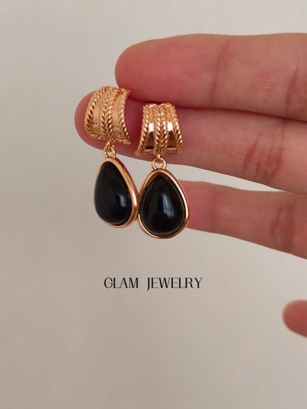 Vintage Black Onyx Drop Earrings | 18K Gold Vermeil over 925 Sterling Silver