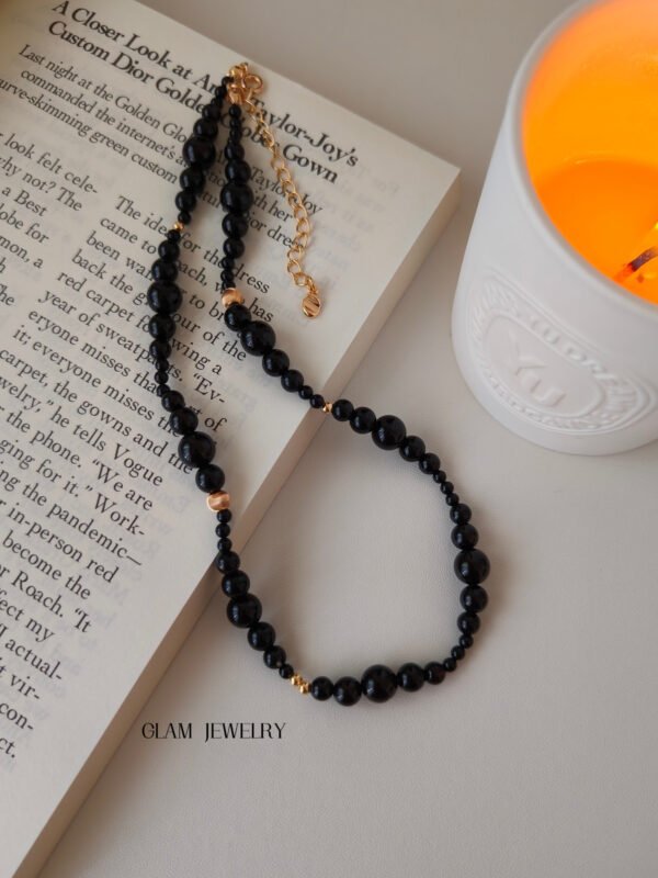 Vintage Black Onyx Beaded Necklace | 18K Gold Vermeil over 925 Sterling Silver | Timeless & Versatile